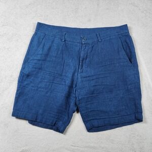 Porter & Ash Mens Linen Blend Shorts Mens size 36 Navy Blue Flat Front Summer
